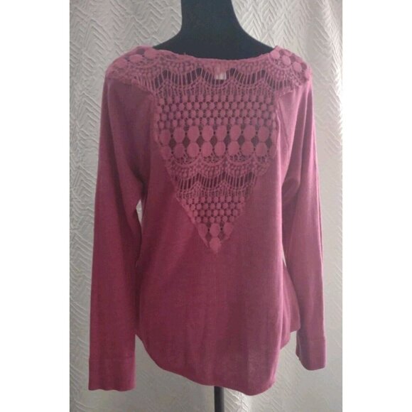 Bongo Size L Sweater Long Sleeve Pink Pullover ~ Embroidery detail ~ EUC! - Picture 3 of 10